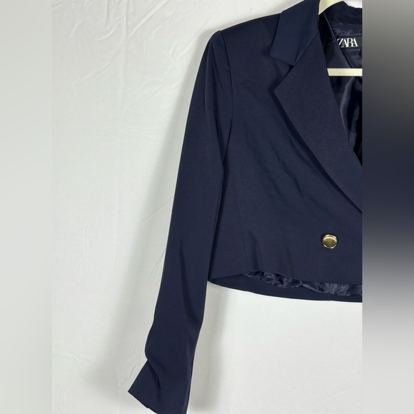 Zara Navy Blue Double Breasted Crop Blazer- XS - Picture 6 of 12